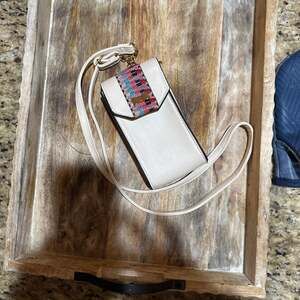 Olivia & Kate New York Ivory Faux Leather Crossbody Phone Bag with Aztec Print S